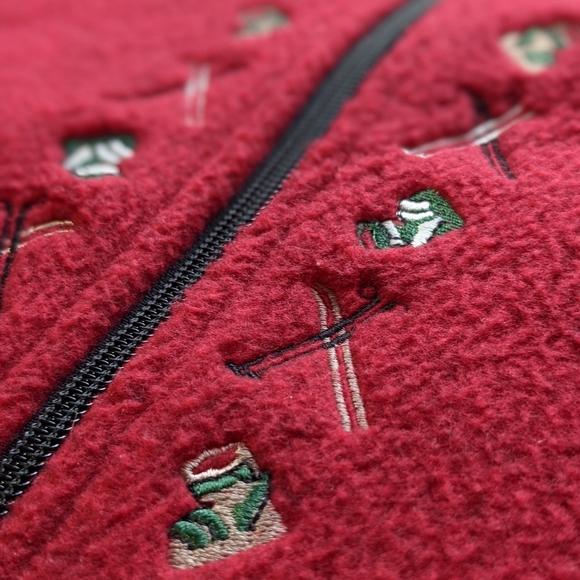 Retro Embroidered Fleece zip up  Ski Cabin Apres, boot vintage poles details - Picture 3 of 12